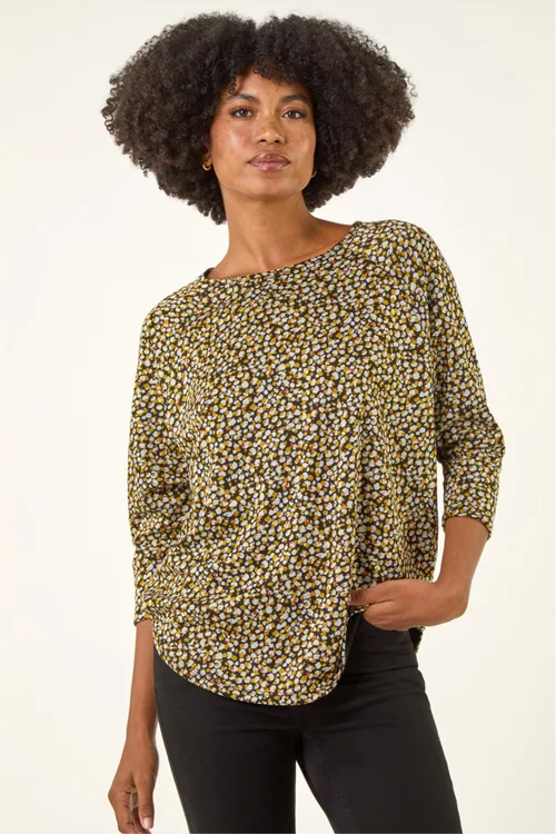 Roman Ochre Spot Print Snit Jersey Top - Size 20 Image 4