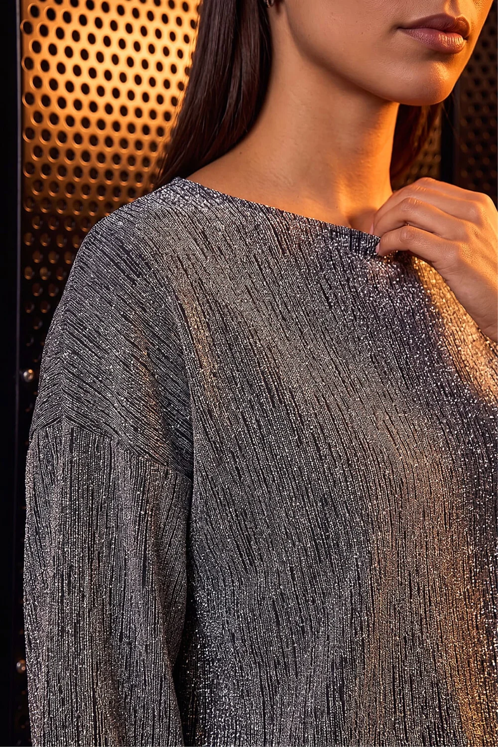 Roman Silver Metallic Textured Stretch Top - 16 Image 4