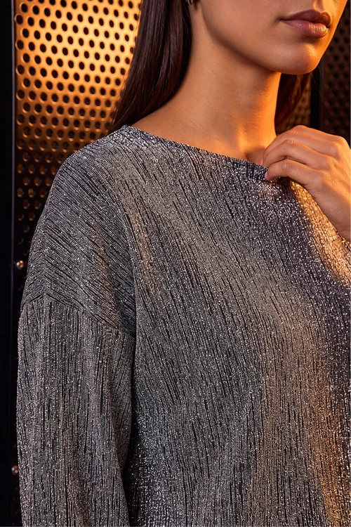 Roman Silver Metallic Textured Stretch Top - 16 Image 4