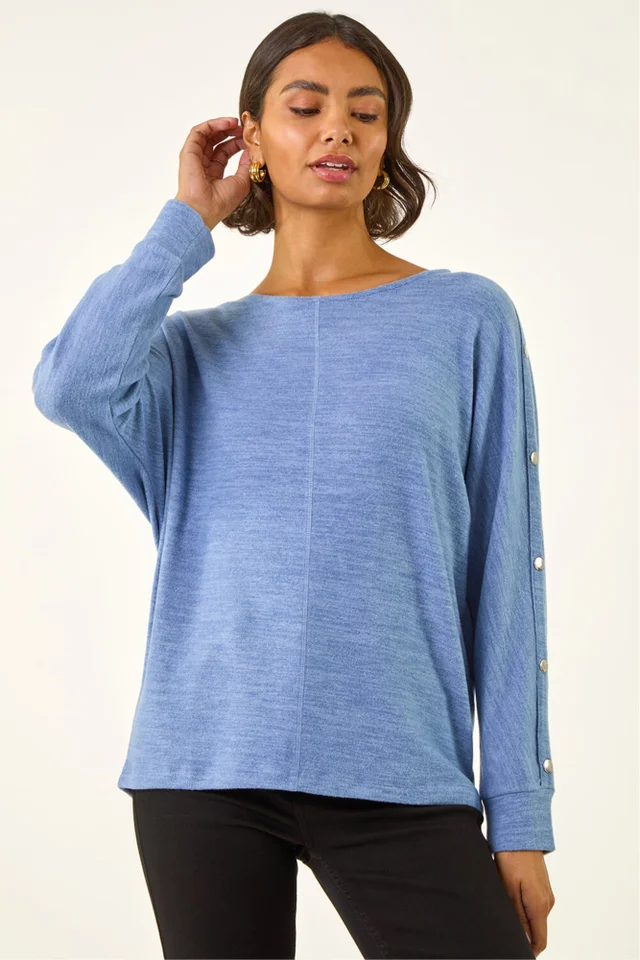 Roman Navy Buttoned Stretch Jersey Top