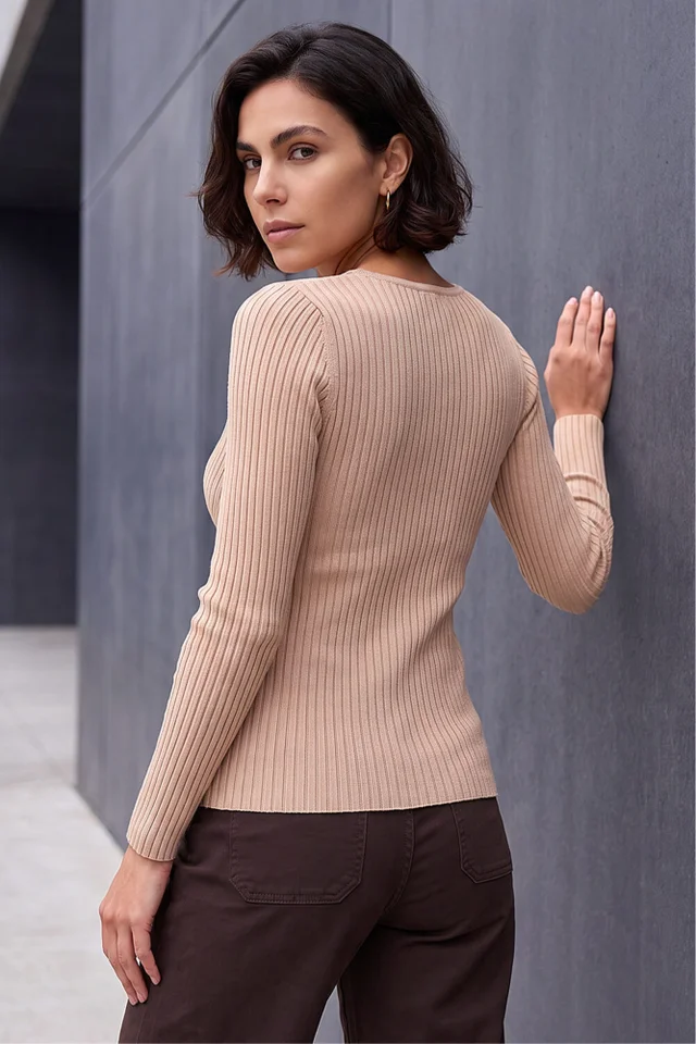 Roman Stone Ribbed Wrap Front Knit Top