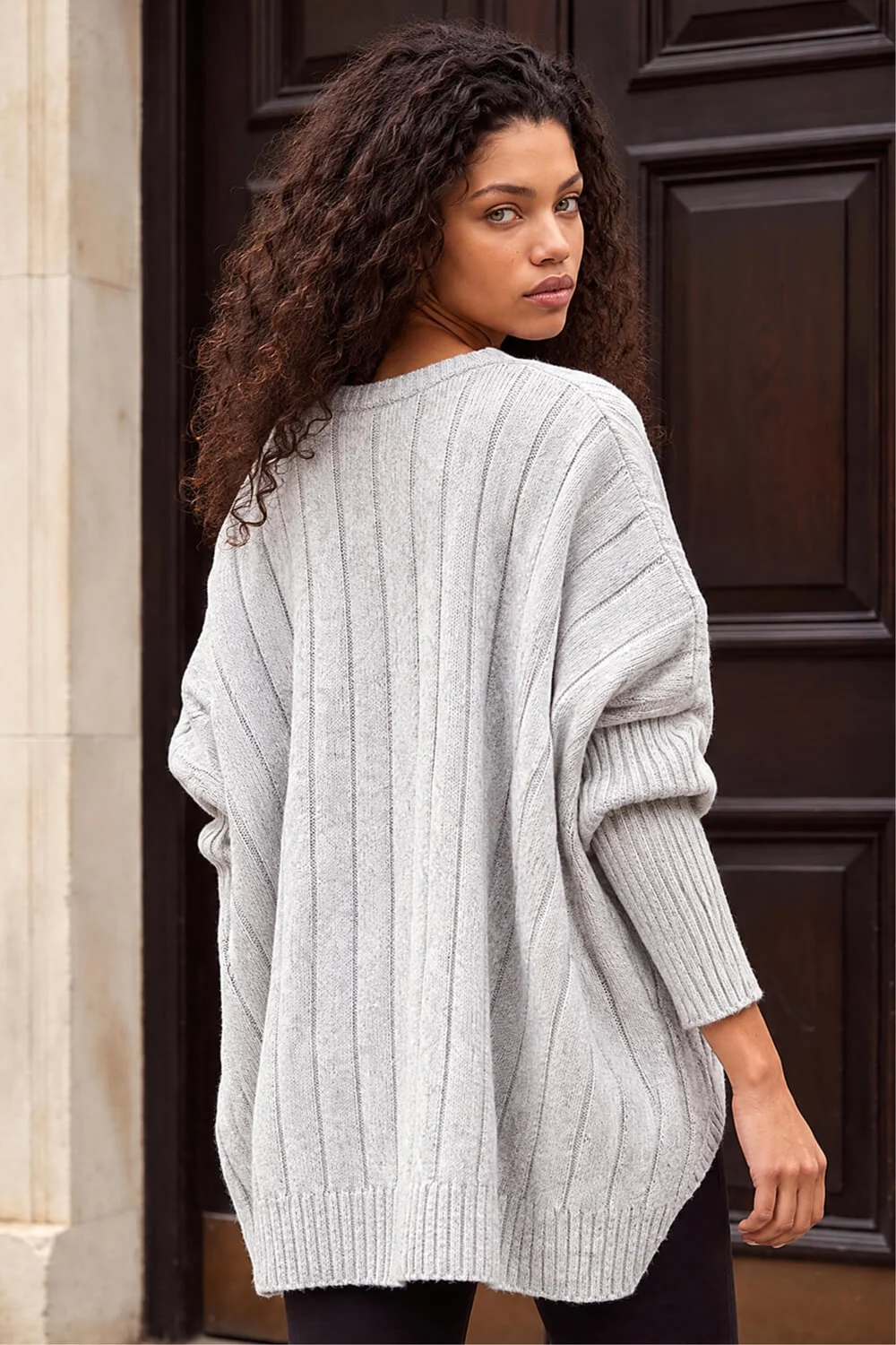 Roman Grey Petite Contrast Cable Knit Jumper - S Image 3
