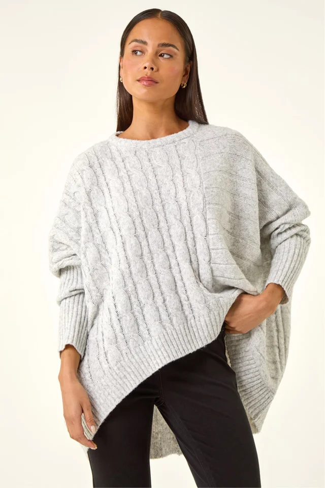 Roman Grey Petite Contrast Cable Knit Jumper