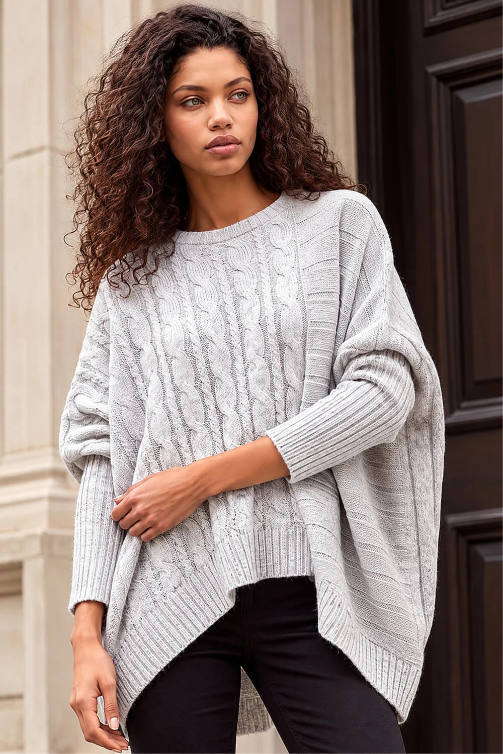 Roman Grey Petite Contrast Cable Knit Jumper - S Image 1