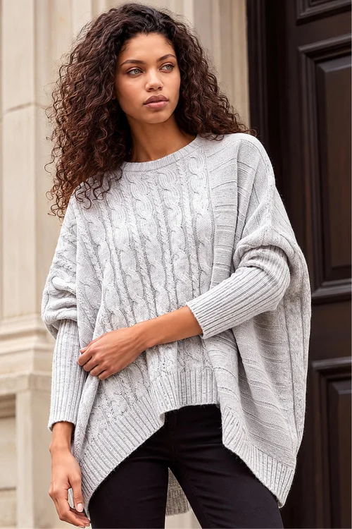 Roman Grey Petite Contrast Cable Knit Jumper - S Image 1