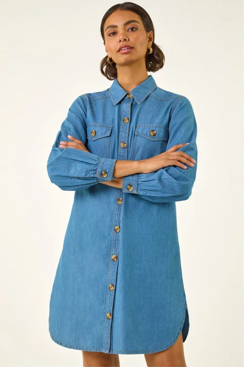 Roman Denim Denim Button Through Shirt Dress - Size 18 Image 4