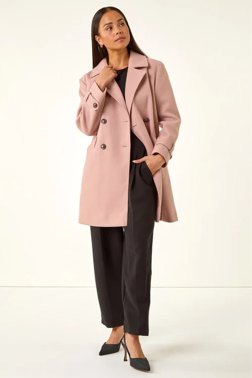 Roman Light Pink Petite Double Breasted Collared Peacoat - 16 Image 2