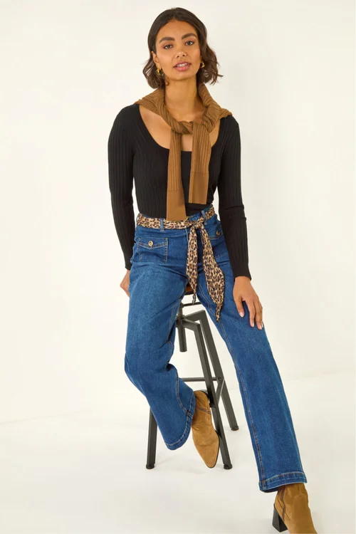 Roman Denim Animal Print Belt Pocket Jean - 20 Image 1