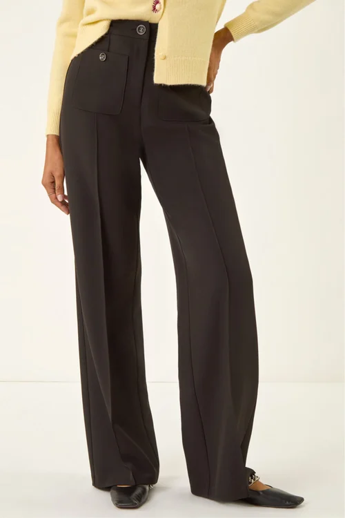 Roman Black Pocket Button Smart Trousers - 18 Image 4