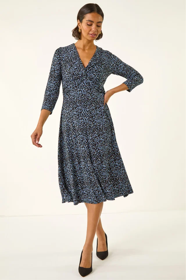 Roman Blue Speckled Twist Front Dress