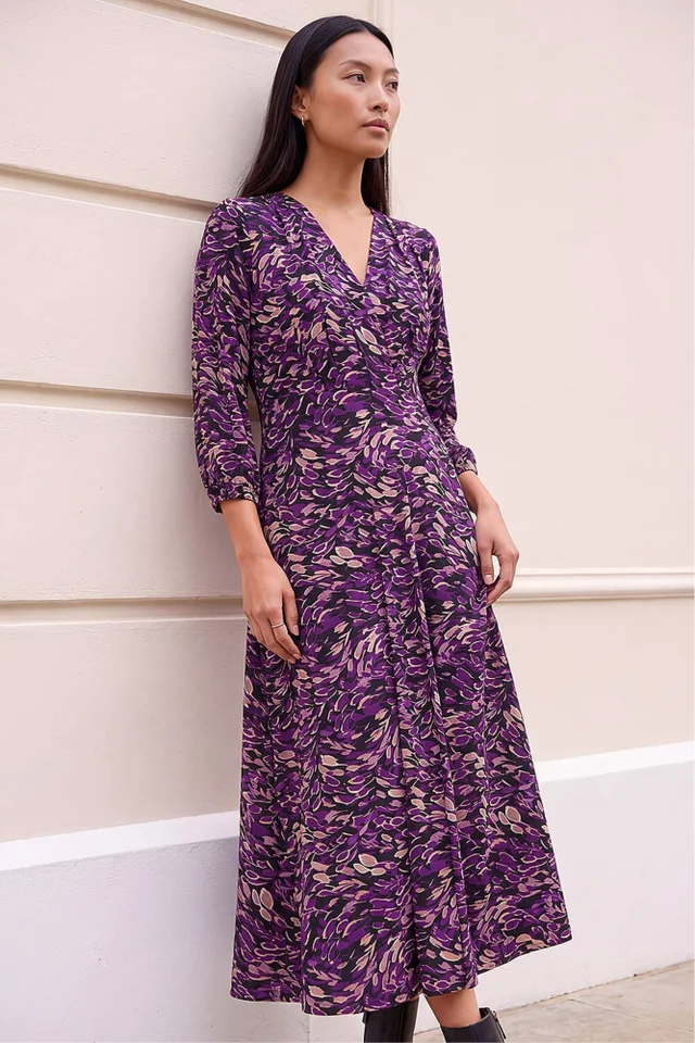 Roman Purple Abstract Print Midi Dress