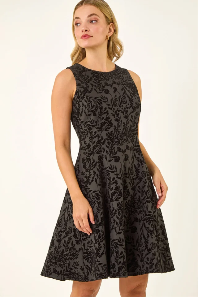 Dusk Black Flocked Premium Stretch Dress