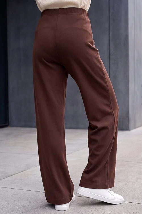 Roman Chocolate Petite Brushed Ribbed Trouser - 14 Image 3