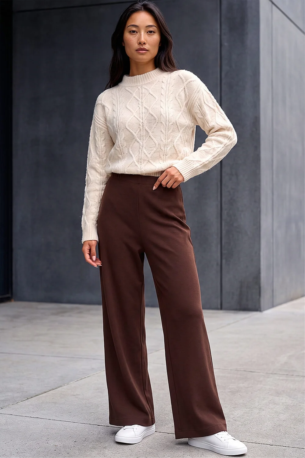 Roman Chocolate Petite Brushed Ribbed Trouser - 14 Image 1