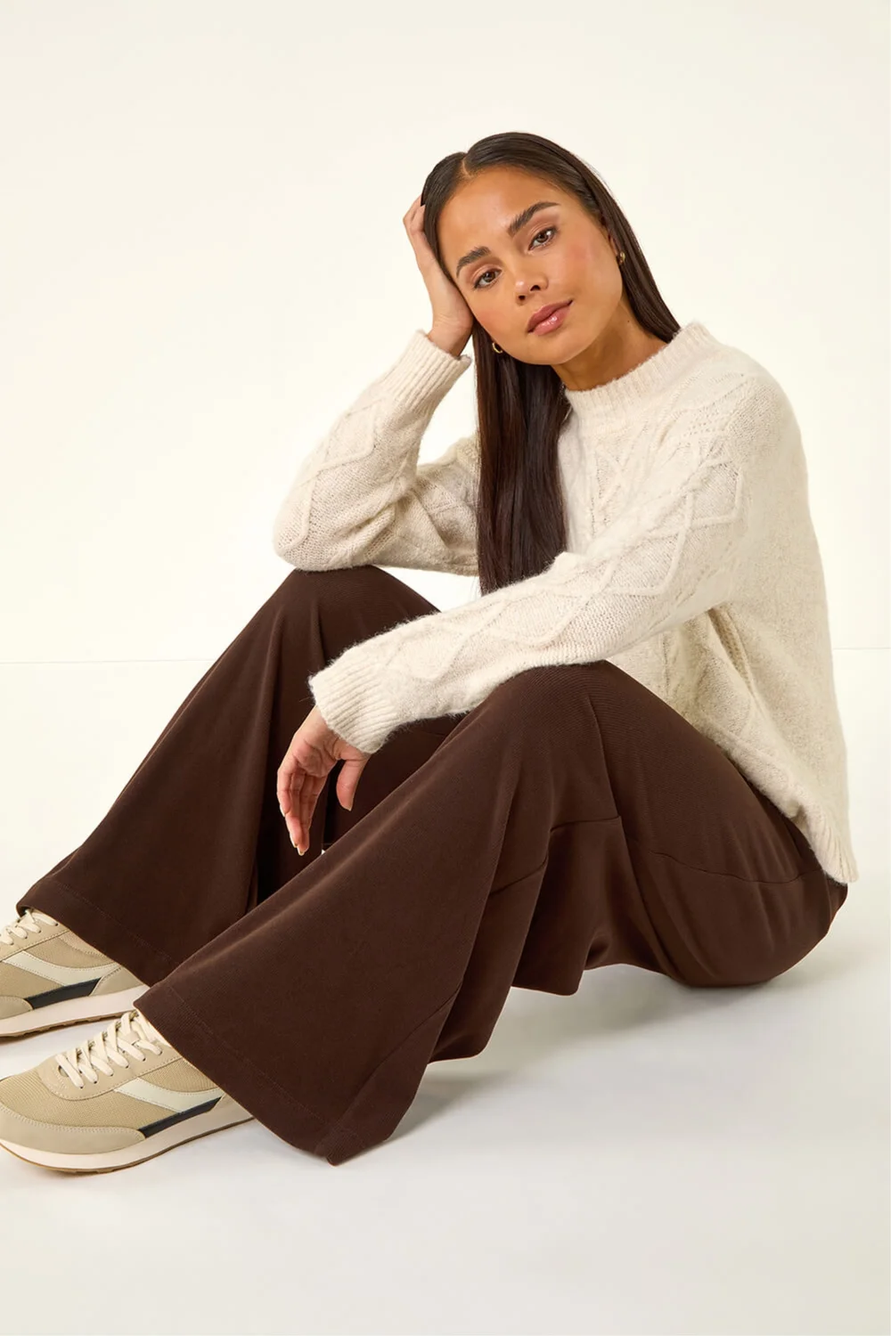 Roman Chocolate Petite Brushed Ribbed Trouser - 14 Image 1