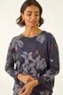 Roman Purple Floral Printed Bubble Hem Top - Size 14 Image 1