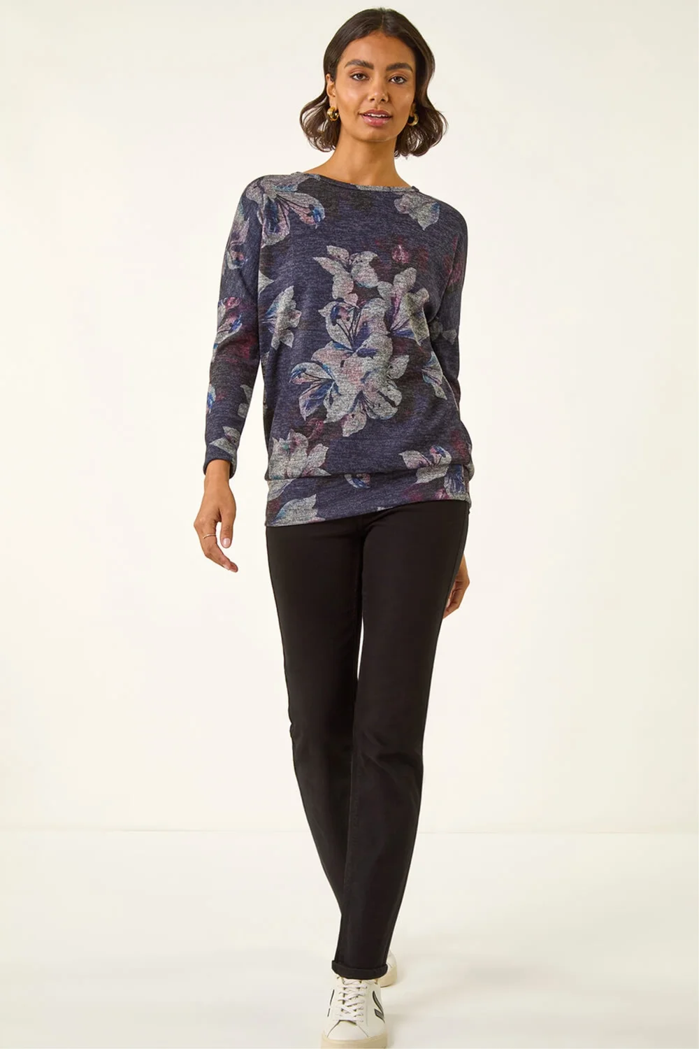 Roman Purple Floral Printed Bubble Hem Top - Size 14 Image 2