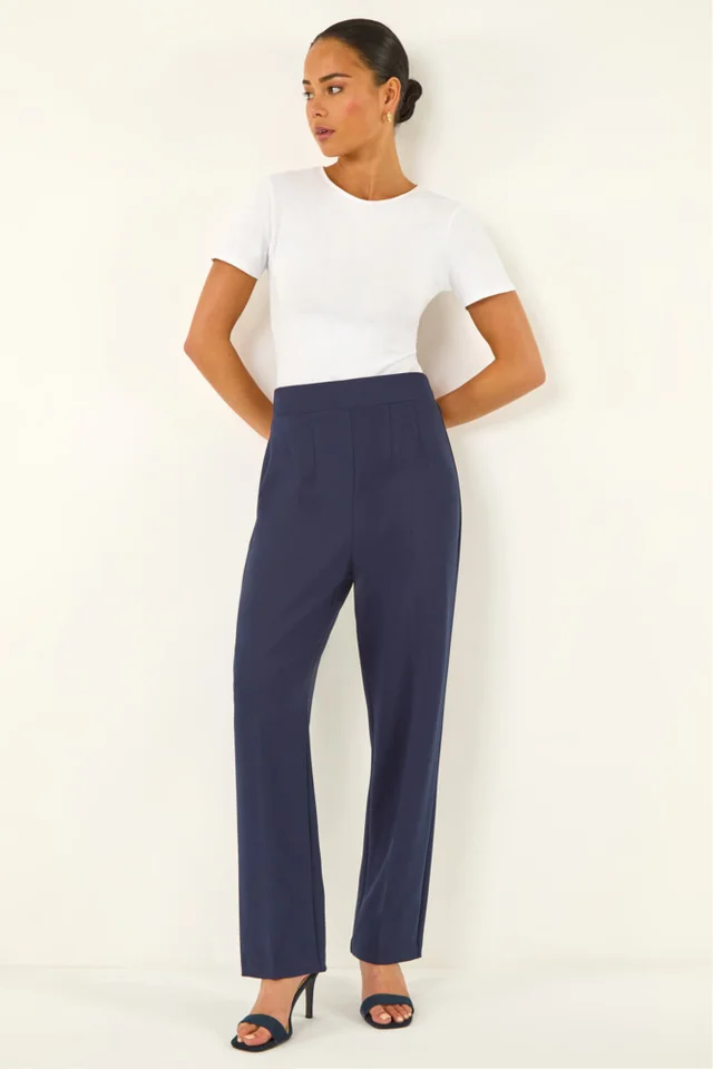 Roman Navy Petite Straight Leg Ponte Stretch Trouser