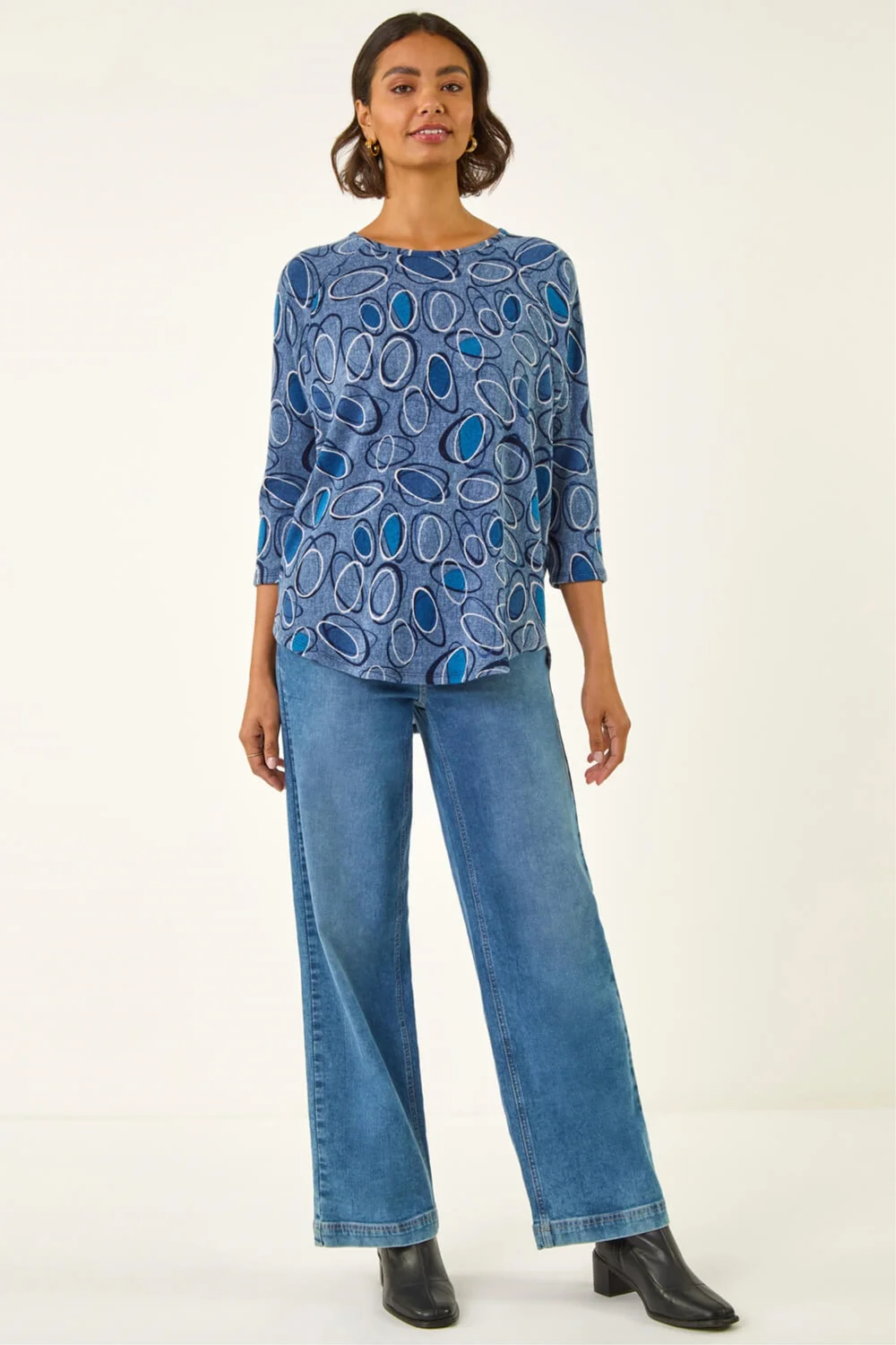 Roman Blue Abstract Printed Raglan Top - Size 18 Image 1