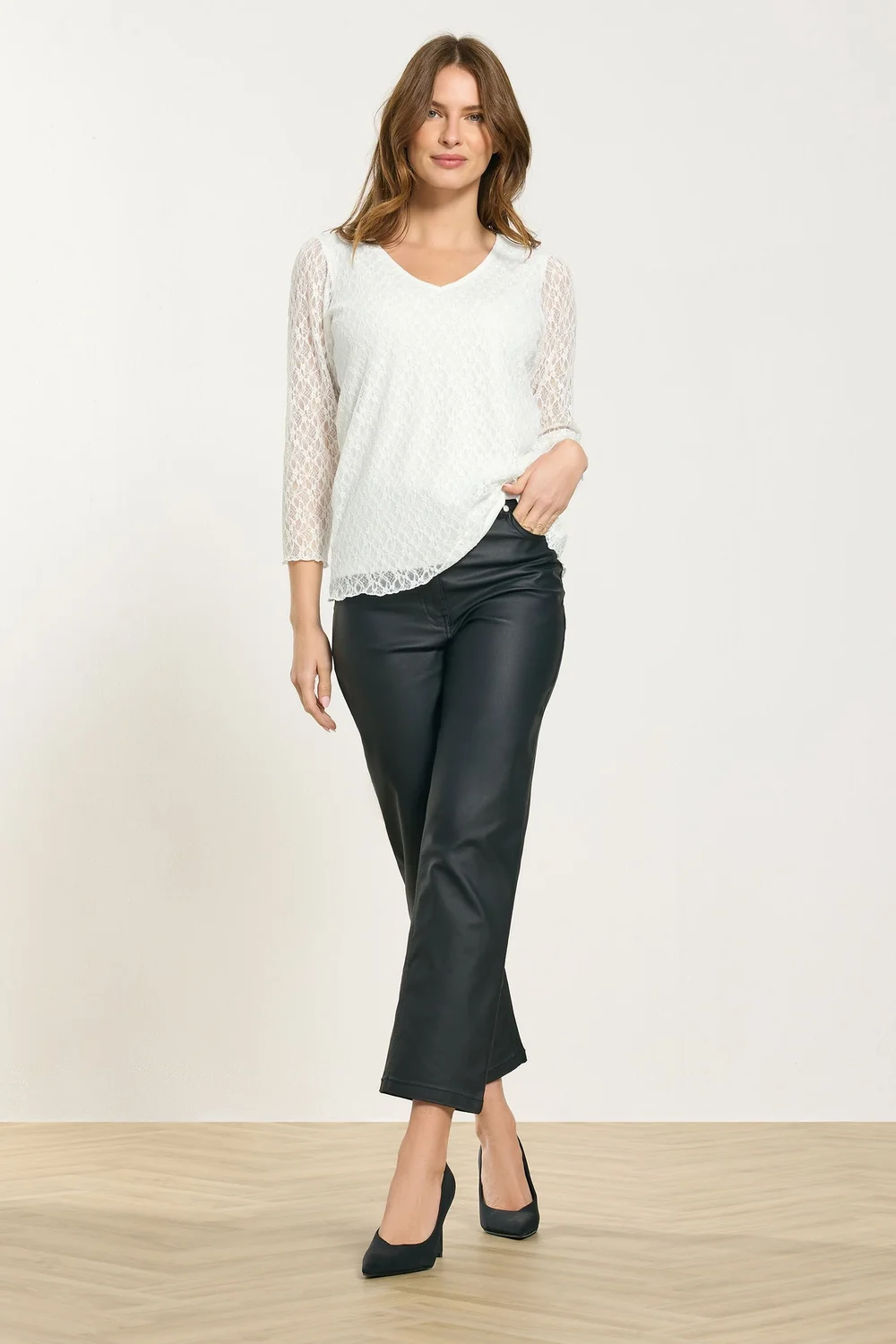 M&Co Ivory White Floral Lace Long Sleeve Top - Size 10 Image 2