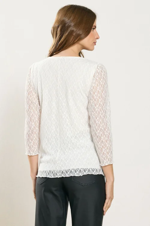 M&Co Ivory White Floral Lace Long Sleeve Top - Size 10 Image 3