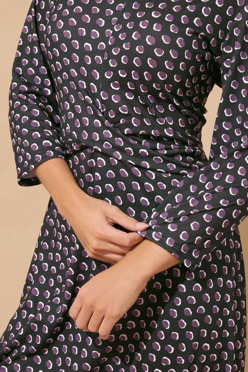 M&Co Petite Berry Purple Spot Twist Front Dress - 12 Image 4