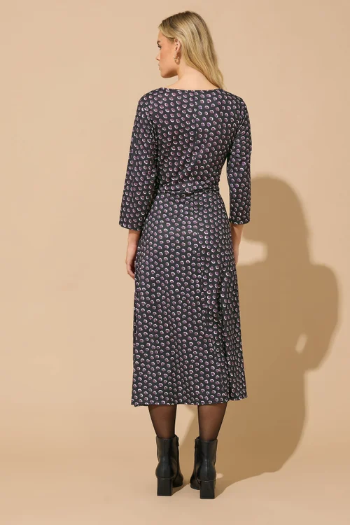 M&Co Petite Berry Purple Spot Twist Front Dress - 12 Image 3