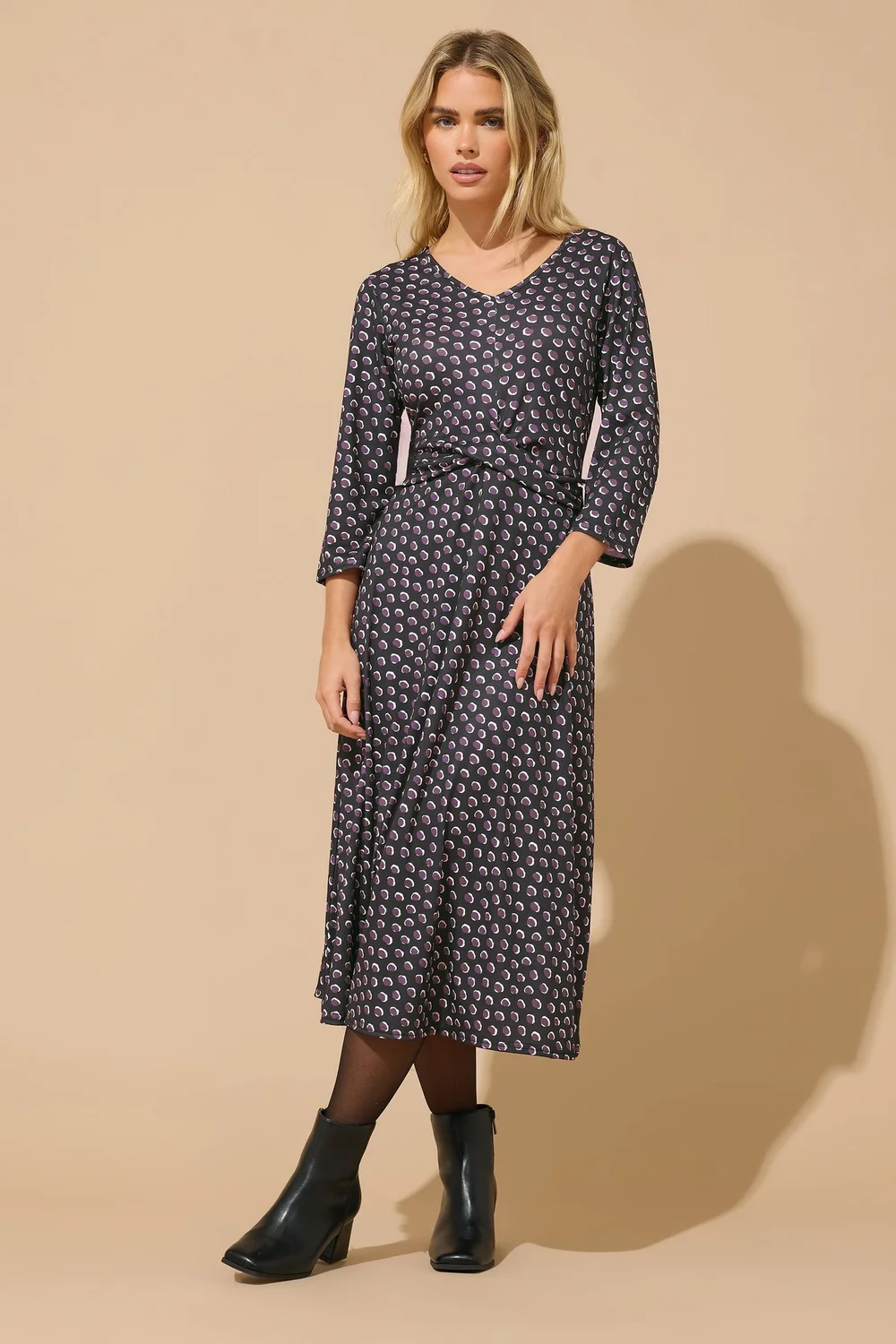 M&Co Petite Berry Purple Spot Twist Front Dress - 12 Image 1