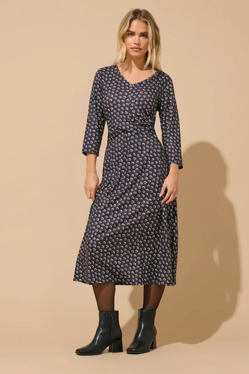 M&Co Petite Berry Purple Spot Twist Front Dress - 12 Image 2