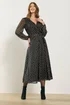 M&Co Black Polka Dot Mesh Wrap Dress - Size 10 Image 1