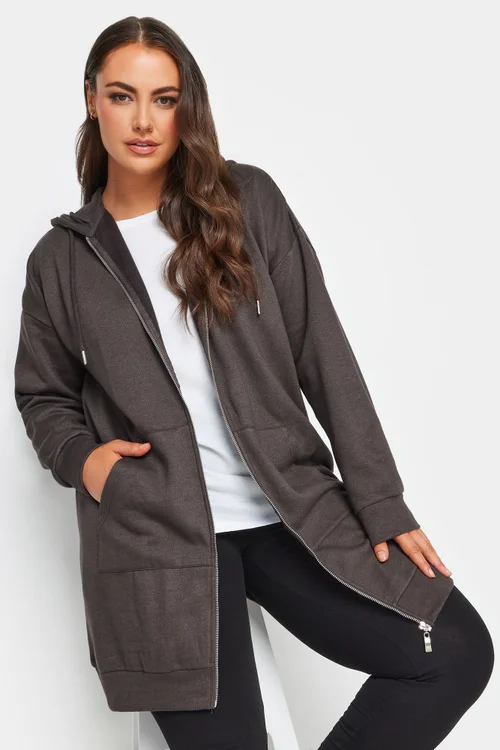 Yours Curve Charcoal Grey Longline Zip Hoodie - Size 16 Image 1