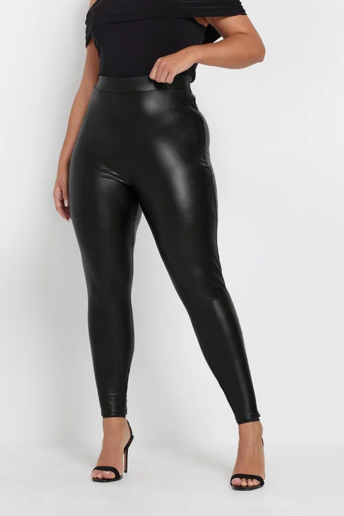 Yours Curve Black Stretch Coated Leggings - Size 34-36 Image 1