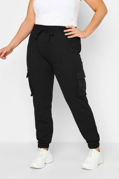Yours Curve Black Cargo Joggers - 18/L29 Image 1