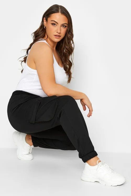 Yours Curve Black Cargo Joggers - 18/L29 Image 2