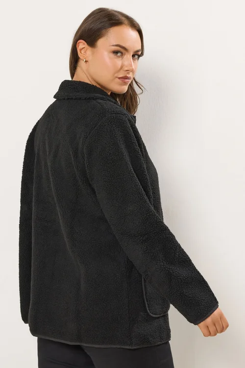 Yours Curve Black Button Teddy Fleece Jacket - 20 Image 4