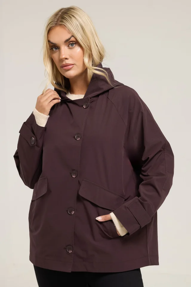 Yours Curve Burgundy Red Hooded Raglan Jacket