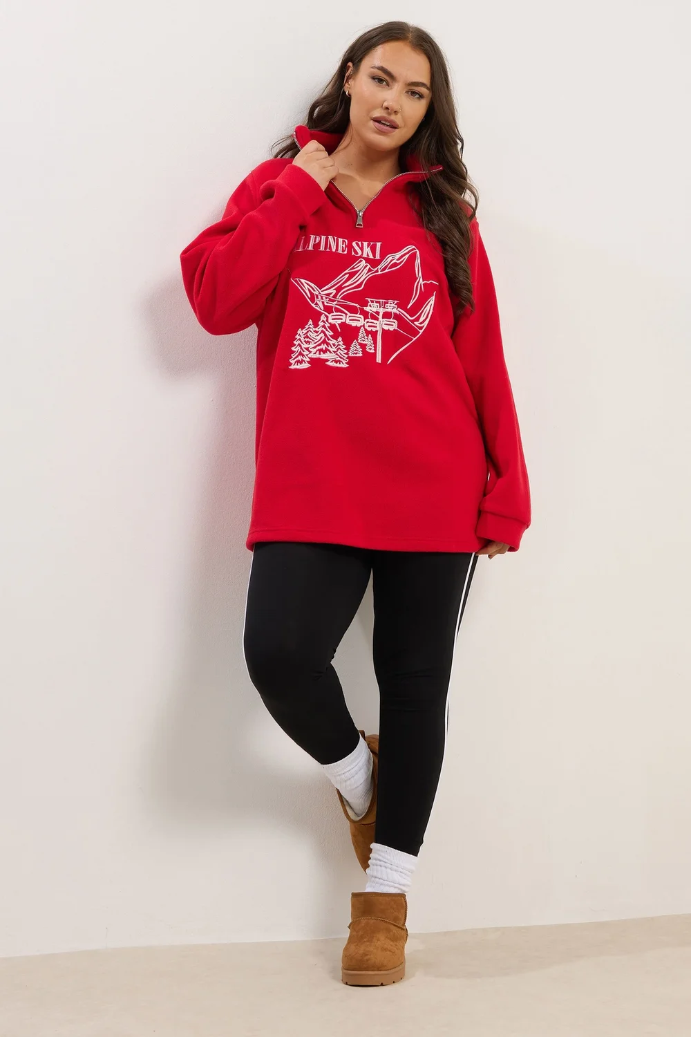 Yours Curve Red 'Alpine Ski' Quarter Zip Fleece - 20 Image 1