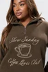 Yours Curve Chocolate Brown 'Coffee Lover Club' Quarter Zip Fleece - 16 Image 5