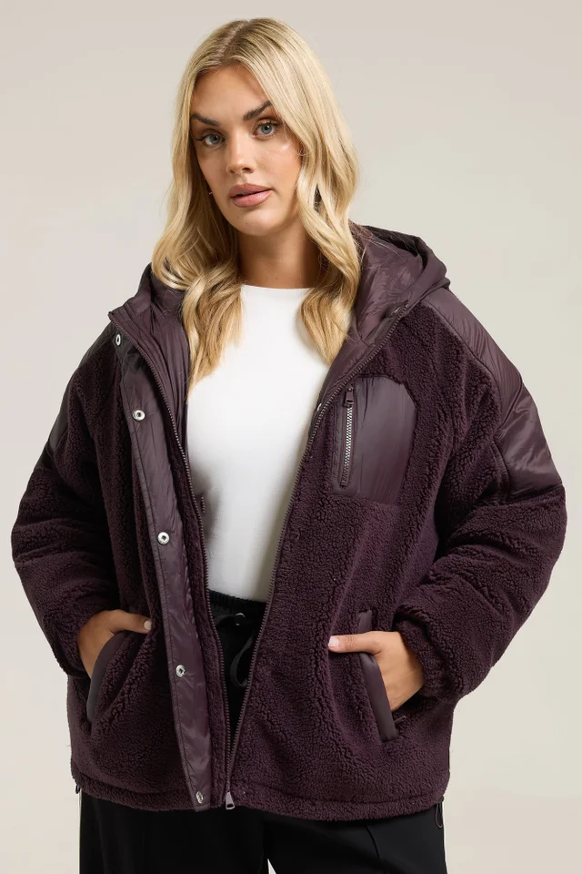 Yours Curve Dark Purple Teddy Borg Jacket