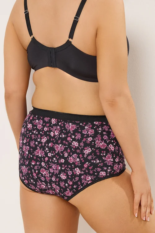 Yours 5 Pack Curve Burgundy Red Floral Full Briefs - Size 14-16 Image 3