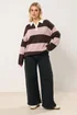 Yours Curve Pink Striped Rugby Collar Jumper - Size 30-32 Image 3