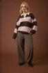 Yours Curve Pink Striped Rugby Collar Jumper - Size 30-32 Image 1