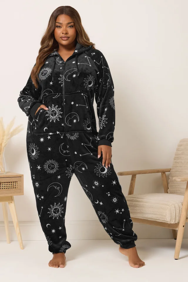 Yours Curve Black Celestial Print Onesie