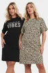 Yours Curve 2 Pack Black 'Weekend Vibes' Leopard Print Nightdresses - Size 26-28 Image 1