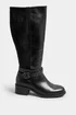 Yours Black Faux Leather Buckle Detail Knee High Boots In Extra Wide EEE Fit - 8 Extra Wide Image 3