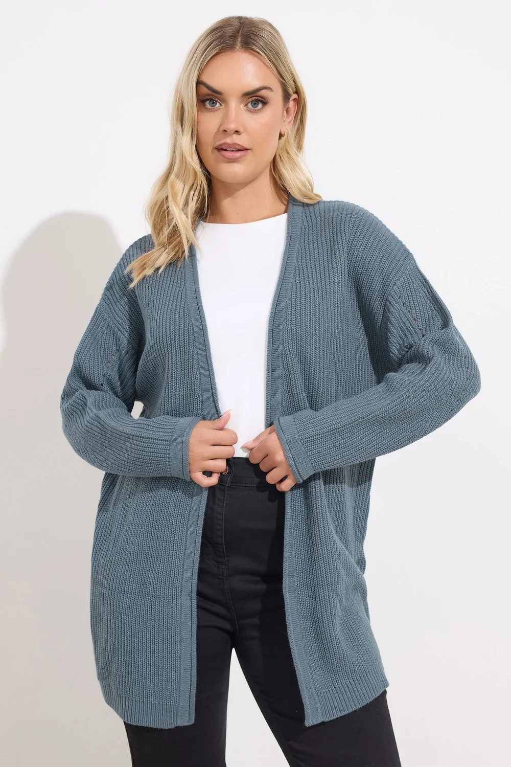 Yours Curve Essential Light Blue Knitted Cardigan - Size 14-16 Image 1