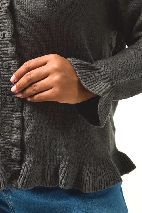 Yours Curve Charcoal Grey Frill Trim Cardigan - Size 26-28 Image 4