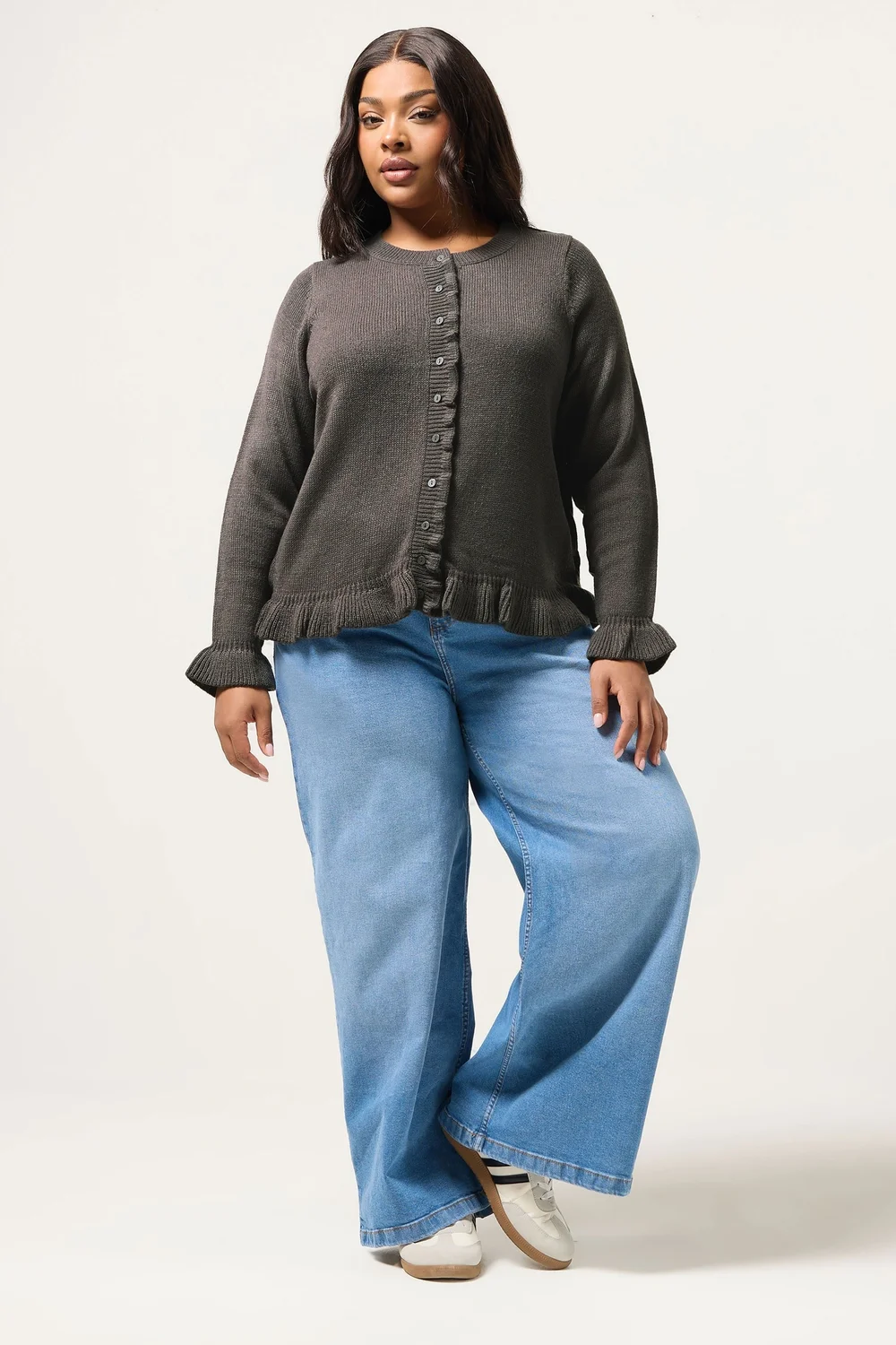 Yours Curve Charcoal Grey Frill Trim Cardigan - Size 26-28 Image 2