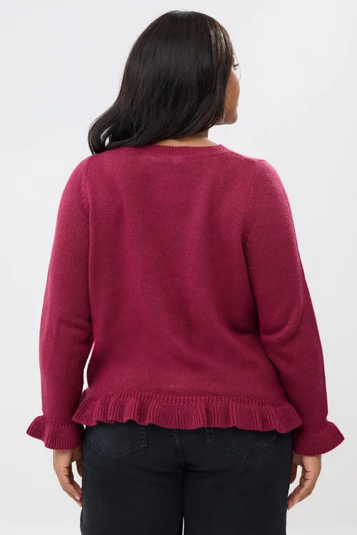 Yours Curve Wine Red Frill Trim Cardigan - Size 18-20 Image 3