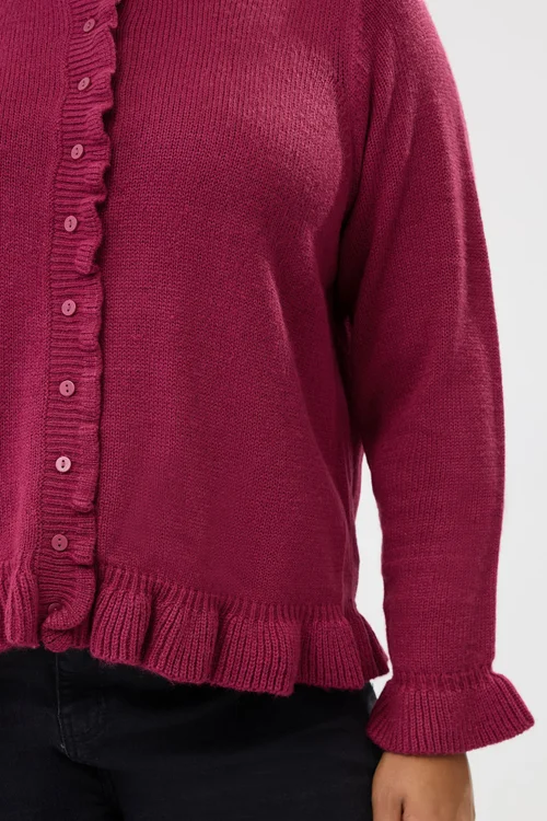 Yours Curve Wine Red Frill Trim Cardigan - Size 18-20 Image 4